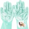 imagePecute Pet Grooming Gloves  Heat Resistant Silicone Gloves with HighDensity Teeth Enhanced Five Finger Design for Bathing and Massaging Dogs and Cats BlueGreen