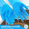 imagePecute Pet Grooming Gloves  Heat Resistant Silicone Gloves with HighDensity Teeth Enhanced Five Finger Design for Bathing and Massaging Dogs and Cats BlueBlue