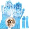 imagePecute Pet Grooming Gloves  Heat Resistant Silicone Gloves with HighDensity Teeth Enhanced Five Finger Design for Bathing and Massaging Dogs and Cats BlueBlue
