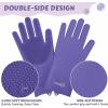 imagePecute Pet Grooming Gloves  Heat Resistant Silicone Gloves with HighDensity Teeth Enhanced Five Finger Design for Bathing and Massaging Dogs and Cats BluePurple