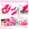 imagePecute Pet Grooming Gloves  Heat Resistant Silicone Gloves with HighDensity Teeth Enhanced Five Finger Design for Bathing and Massaging Dogs and Cats BluePink