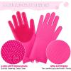 imagePecute Pet Grooming Gloves  Heat Resistant Silicone Gloves with HighDensity Teeth Enhanced Five Finger Design for Bathing and Massaging Dogs and Cats BluePink