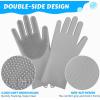 imagePecute Pet Grooming Gloves  Heat Resistant Silicone Gloves with HighDensity Teeth Enhanced Five Finger Design for Bathing and Massaging Dogs and Cats BlueGray