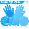 imagePecute Pet Grooming Gloves  Heat Resistant Silicone Gloves with HighDensity Teeth Enhanced Five Finger Design for Bathing and Massaging Dogs and Cats BlueBlue