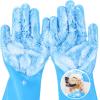 imagePecute Pet Grooming Gloves  Heat Resistant Silicone Gloves with HighDensity Teeth Enhanced Five Finger Design for Bathing and Massaging Dogs and Cats BlueBlue