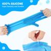 imagePecute Pet Grooming Gloves  Heat Resistant Silicone Gloves with HighDensity Teeth Enhanced Five Finger Design for Bathing and Massaging Dogs and Cats BlueBlue