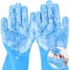 imagePecute Pet Grooming Gloves  Heat Resistant Silicone Gloves with HighDensity Teeth Enhanced Five Finger Design for Bathing and Massaging Dogs and Cats BlueBlue