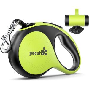 imagePecute 26 ft Retractable Dog Leash 360 TangleFree Nylonup Leash Heavy Duty Dog Leash with AntiSlip Handle Retractable Dog Leash Cord with Poop Bags HolderGreyGreen