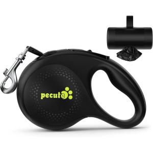 imagePecute 26 ft Retractable Dog Leash 360 TangleFree Nylonup Leash Heavy Duty Dog Leash with AntiSlip Handle Retractable Dog Leash Cord with Poop Bags HolderGreyBlack