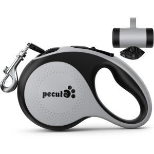 imagePecute 26 ft Retractable Dog Leash 360 TangleFree Nylonup Leash Heavy Duty Dog Leash with AntiSlip Handle Retractable Dog Leash Cord with Poop Bags HolderGreyGrey