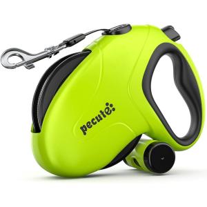 imagePecute 32ft Retractable Dog Leash with Reflective Strips 360 TangleFree OneButton Control ampamp Sturdiness Nylon Material Long Leash Retractable with Poop Bag Holder for Medium Large DogGreen