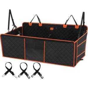 imagePecute Back Seat Extender for Dogs Hard Bottom Dog Car Seat Supports 330lb Back Seat Extender Sturdy Builtin Iron Pipe Dog Hammock Bed with Upgraded Side Wings for Car SUV Trucks