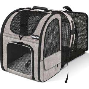 imagePecute Cat Carrier Backpacks Expandable Cat Backpack with Breathable Mesh Pet Carrier Backpack for Cats Small Dogs Puppies Up to 17 Lbs Dog Carrier Backpack Great for Travel Hiking Camping OutdoorKhaki Expandable  Mesh Window