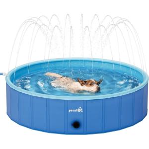 imagePecute Foldable Dog Pool with Sprinkler Portable Kiddie Pool Hard PVC Multifunctional Dog Swimming Pool Wading Pool NonSlip Pet Bathing Tub Great for Backyard Outdoor Travel 47quot x 12quot