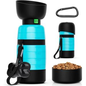 imagePecute Portable Dog Water Bottle 2 in 1 Cat Dog Travel Water Bottle Bowl Leakproof with Double Seal BPA Free Lightweight Pet Small Animal Water Bottel Dispenser for Outdoor Walking Hiking TravelsBlack