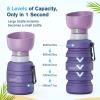 imagePecute Dog Water Bottle Portable ampamp Retractable17oz29oz Dog Water Bottle with Folding Bowl 5 Levels Capacity in 1 Carabiner Clip 100 Food Grade Silicone Ideal for Outdoor WalkingHikingTravelPurple