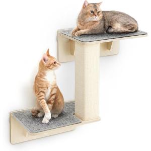 imagePecute 2in1 Cat Window Perch ampamp Wall Shelves  Sturdy Solid Wood Frame 4 Large Rotating Suction Cups Washable Carpet Cloth Cover SpaceSaving Indoor Cat Hammock Bed for Large Cats ampamp KittensCarpet M with Sisal Post