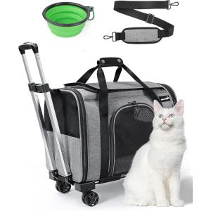 imagePecute Cat Carrier with Wheels Large Up to 22lbs with Pet Nest and Bowl Pet Travel Carrier Smooth 360 Dual Wheels Pet Rolling Carrier Comfortable Breathable and Safe for car Travel Bus Subway