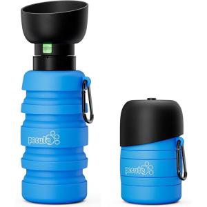 imagePecute Dog Water Bottle Portable ampamp Retractable17oz29oz Dog Water Bottle with Folding Bowl 5 Levels Capacity in 1 Carabiner Clip 100 Food Grade Silicone Ideal for Outdoor WalkingHikingTravelDark Blue