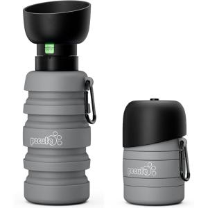 imagePecute Dog Water Bottle Portable ampamp Retractable17oz29oz Dog Water Bottle with Folding Bowl 5 Levels Capacity in 1 Carabiner Clip 100 Food Grade Silicone Ideal for Outdoor WalkingHikingTravelGrey