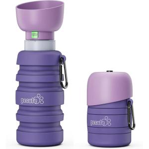 imagePecute Dog Water Bottle Portable ampamp Retractable17oz29oz Dog Water Bottle with Folding Bowl 5 Levels Capacity in 1 Carabiner Clip 100 Food Grade Silicone Ideal for Outdoor WalkingHikingTravelPurple