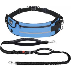 imagePecute Hands Free Dog Leash with Pouch Waist Belt Fanny Pack with Soft Padds Dual Padded Handles and Durable Bungee for Walking Hiking Jogging Biking and Running Up to 220lbsBlue20