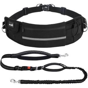 imagePecute Hands Free Dog Leash with Pouch Waist Belt Fanny Pack with Soft Padds Dual Padded Handles and Durable Bungee for Walking Hiking Jogging Biking and Running Up to 220lbsBlack30