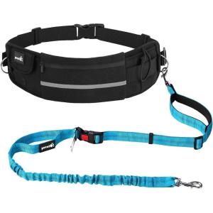 imagePecute Hands Free Dog Leash with Pouch Waist Belt Fanny Pack with Soft Padds Dual Padded Handles and Durable Bungee for Walking Hiking Jogging Biking and Running Up to 220lbsBlack  Blue 20