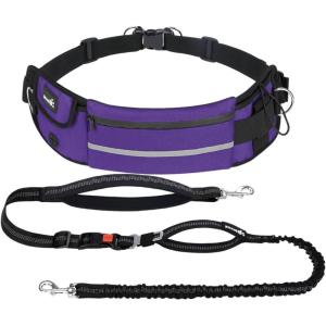 imagePecute Hands Free Dog Leash with Pouch Waist Belt Fanny Pack with Soft Padds Dual Padded Handles and Durable Bungee for Walking Hiking Jogging Biking and Running Up to 220lbsPurple20