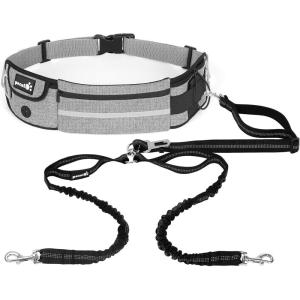 imagePecute Hands Free Dog Leash with Pouch Waist Belt Fanny Pack with Soft Padds Dual Padded Handles and Durable Bungee for Walking Hiking Jogging Biking and Running Up to 220lbsGraynew