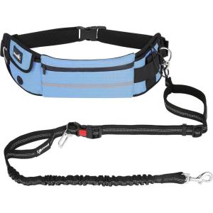imagePecute Hands Free Dog Leash with Pouch Waist Belt Fanny Pack with Soft Pads Dual Padded Handles and Durable Bungee for Walking Hiking Jogging Biking and Running Up to 220lbs Blue