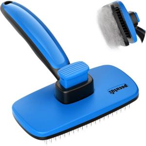 imagePecute SelfCleaning Slicker Brush for Dogs Cats Lightweight Dog Brush for Shedding Massaging Grooming Cat Brush Gently Removes Loose Fur Undercoat for Dogs Cats Rabbits of All Hair TypesBlue