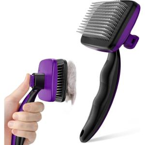 imagePecute SelfCleaning Slicker Brush for Dogs Cats Lightweight Dog Brush for Shedding Massaging Grooming Cat Brush Gently Removes Loose Fur Undercoat for Dogs Cats Rabbits of All Hair TypesPurple