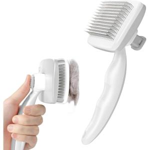 imagePecute SelfCleaning Slicker Brush for Dogs Cats Lightweight Dog Brush for Shedding Massaging Grooming Cat Brush Gently Removes Loose Fur Undercoat for Dogs Cats Rabbits of All Hair TypesGray