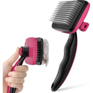 imagePecute SelfCleaning Slicker Brush for Dogs Cats Lightweight Dog Brush for Shedding Massaging Grooming Cat Brush Gently Removes Loose Fur Undercoat for Dogs Cats Rabbits of All Hair TypesPink