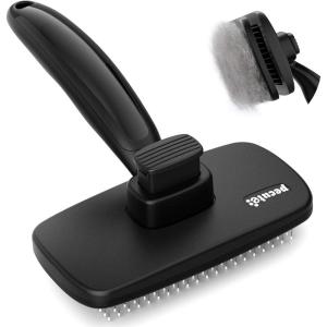 imagePecute SelfCleaning Slicker Brush for Dogs Cats Lightweight Dog Brush for Shedding Massaging Grooming Cat Brush Gently Removes Loose Fur Undercoat for Dogs Cats Rabbits of All Hair TypesBlack