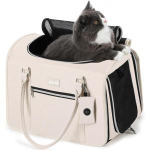 imagePecute Stylish Cat Carrier Up to 13lbs Soft Sided Small Dog Travel Carriers Collapsible Pet Carrier for Small Cats and Dogs with Locking Safety Zippers Puppy Carrier Airline Approved WhiteWhite