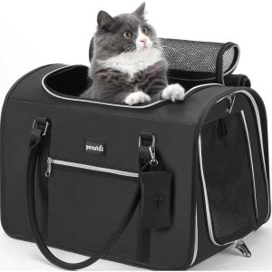 imagePecute Stylish Cat Carrier Up to 13lbs Soft Sided Small Dog Travel Carriers Collapsible Pet Carrier for Small Cats and Dogs with Locking Safety Zippers Puppy Carrier Airline Approved WhiteBlack
