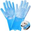 imagePecute Large DoubleSided Silicone Pet Grooming Gloves with HighDensity Teeth  HeatResistant Efficient for Dog Washing Cat Bathing and MassageBlue
