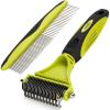 imagePecute Pet Dematting Tool 2 Pack  Double Sided Undercoat Rake ampamp Dematting Comb for Detangling Matted or Knotted Undercoat Hair Great for Medium or Longhaired Dogs ampamp CatsGreen2 pack