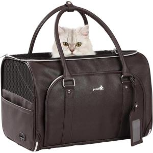imageCat Carrier Fashion Dog Carrier Upgrade PU Material Pet Carrier Large Cat Carrier Bag Portable and Breathable Soft Cat Carrier Suitable for Travel Outing Shopping as an Instant Pet Bed BrownBrown
