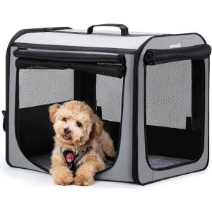 imageDog Car Carrier Light Weight Dog Carrier for Car Portable Dog Car Crate with Breathable Windows Foldable Pet Carrier for Both Indoor and Outdoor Use Dog Travel Crate with Curtain GrayGray