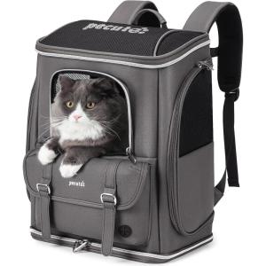 imagePecute Cat Backpack CarrierAntiGravity 30 Energy Saving Dog Backpack with Waterproof PU Leather Cat Carrier for Small DogSuitable for Climbing Hiking Traveling BrownGray