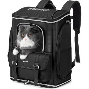 imagePecute Cat Backpack CarrierAntiGravity 30 Energy Saving Dog Backpack with Waterproof PU Leather Cat Carrier for Small DogSuitable for Climbing Hiking Traveling BrownBlack