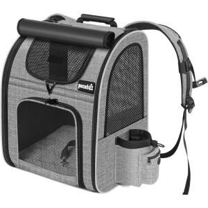 imagePecute Cat Backpack with Breathable Mesh Dog Backpack Carrier with MultiPockets Cat Carrier Backpack Comfortable Cat Backpack Carrier for Travel Hiking and Camping GrayGreyL