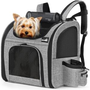 imagePecute Cat Backpack with Breathable Mesh Dog Backpack Carrier with MultiPockets Cat Carrier Backpack Comfortable Cat Backpack Carrier for Travel Hiking and Camping GrayGrey