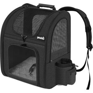 imagePecute Cat Backpack with Breathable Mesh Dog Backpack Carrier with MultiPockets Cat Carrier Backpack Comfortable Cat Backpack Carrier for Travel Hiking and Camping GrayBlackL