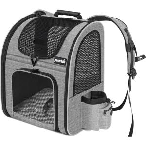 imagePecute Cat Backpack with Breathable Mesh Dog Backpack Carrier with MultiPockets Cat Carrier Backpack Comfortable Cat Backpack Carrier for Travel Hiking and Camping GrayGrayL
