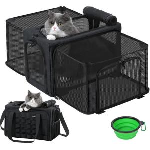 imagePecute Cat Carrier Expandable Airline Approved Cat SoftSided Carriers Breathable Pet Carriers up to 5kg12lbs Collapsible Cat Bag Carrier Great for Travel Outdoor Hiking Camping Light BlueDark Gray