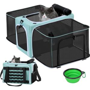 imagePecute Cat Carrier Expandable Airline Approved Cat SoftSided Carriers Breathable Pet Carriers up to 5kg12lbs Collapsible Cat Bag Carrier Great for Travel Outdoor Hiking Camping Light BlueLight Blue